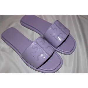 TORY BURCH WOMEN'S DOUBLE T SPORT SLIDE PATENT LEATHER LAVENDER SZ 7 NIB $250